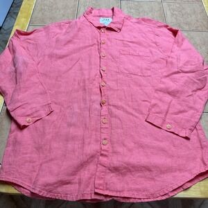 FLAX by Jeanne Engelhart Men's Sz Small 100% Pink Linen Button Long Sleeve Shirt
